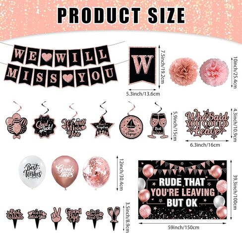 زينة حفلات الذهاب بعيدًا للنساء، لون ذهبي وردي، سنفتقدك ووقاحة أنك تغادر ولكن لا بأس بها، لافتة وداع لزملاء العمل في المكتب وحفلة الوداع in Kuwait