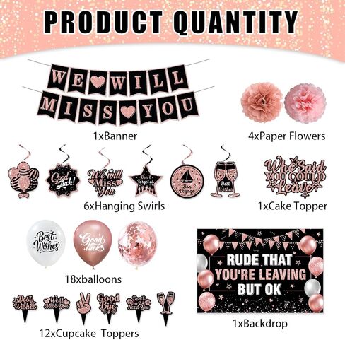 زينة حفلات الذهاب بعيدًا للنساء، لون ذهبي وردي، سنفتقدك ووقاحة أنك تغادر ولكن لا بأس بها، لافتة وداع لزملاء العمل في المكتب وحفلة الوداع in Kuwait