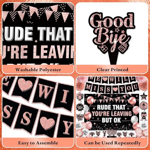 زينة حفلات الذهاب بعيدًا للنساء، لون ذهبي وردي، سنفتقدك ووقاحة أنك تغادر ولكن لا بأس بها، لافتة وداع لزملاء العمل في المكتب وحفلة الوداع in Kuwait