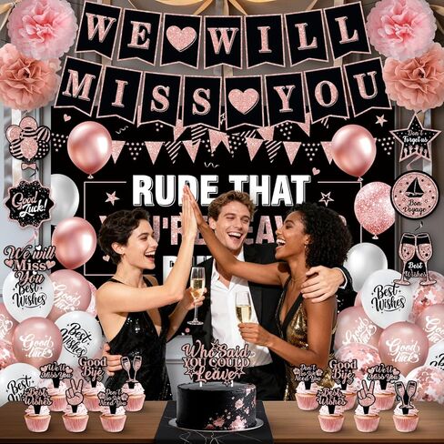 زينة حفلات الذهاب بعيدًا للنساء، لون ذهبي وردي، سنفتقدك ووقاحة أنك تغادر ولكن لا بأس بها، لافتة وداع لزملاء العمل في المكتب وحفلة الوداع in Kuwait