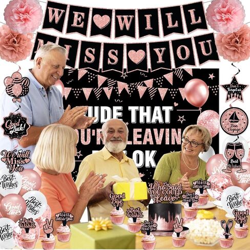 زينة حفلات الذهاب بعيدًا للنساء، لون ذهبي وردي، سنفتقدك ووقاحة أنك تغادر ولكن لا بأس بها، لافتة وداع لزملاء العمل في المكتب وحفلة الوداع in Kuwait