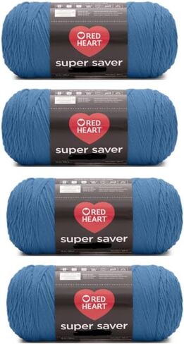 Red Hearts Super Saver Blue Wave Yarn - 4 Pack of 198g/7oz - Acrylic - 4 Medium (Worsted) - 364 Yards - Knitting/Crochet in Saudi Arabia