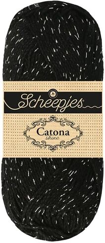 Scheepjes Catona Shine 50 g (1.76 oz) Yarn – 110‑S Jet Black with Silver Metallic Thread in Saudi Arabia