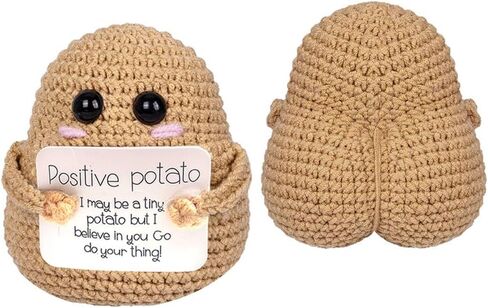 Fascinating Knitted Wool Potato Toy with Positive Card - Creative Cute Crochet Doll Cheer Up Gift for Friends, Birthday，Parties, Christmas Girls Gifts Party Decor (Light Coffee Color) in Saudi Arabia