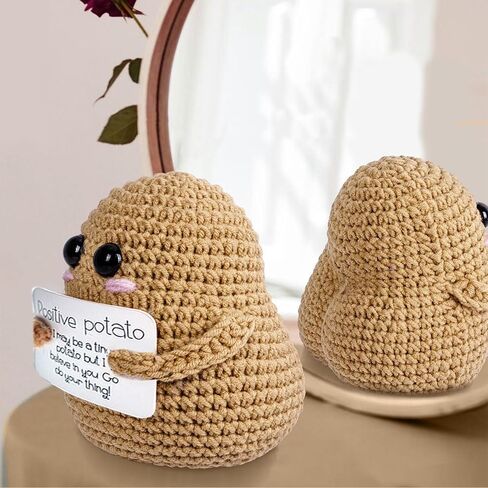 Fascinating Knitted Wool Potato Toy with Positive Card - Creative Cute Crochet Doll Cheer Up Gift for Friends, Birthday，Parties, Christmas Girls Gifts Party Decor (Light Coffee Color) in Saudi Arabia
