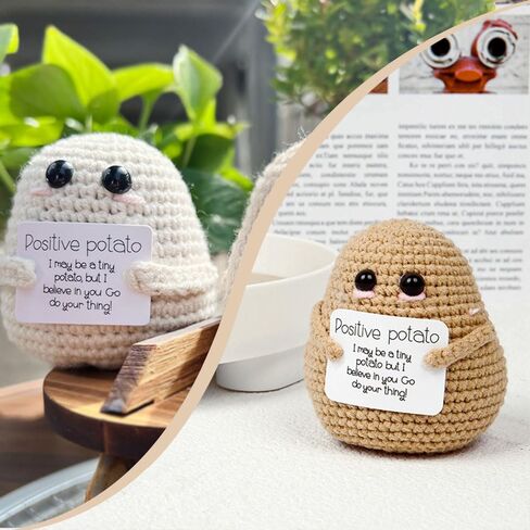Fascinating Knitted Wool Potato Toy with Positive Card - Creative Cute Crochet Doll Cheer Up Gift for Friends, Birthday，Parties, Christmas Girls Gifts Party Decor (Light Coffee Color) in Saudi Arabia