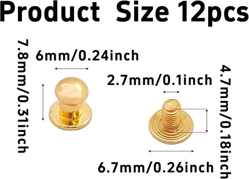 bskkw 12PCS Gold Chicago Button Studs 6mm Round Head, Leather Screws Rivets for Belt Wallet Bag DIY Craft, Slotted Post Fasteners in Saudi Arabia