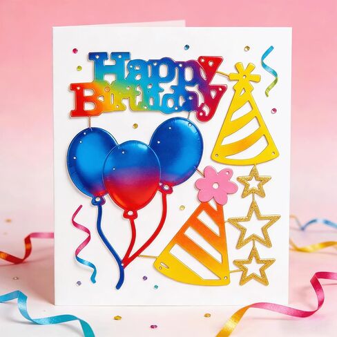 Happy Birthday Party Cutting Die, 4.9x4.3 Inch Carbon Steel Cut Die, Birthday Themed Stencil for DIY Card Making, Scrapbooking & Journal Embossing Paper Crafts Making Supplies in Kuwait
