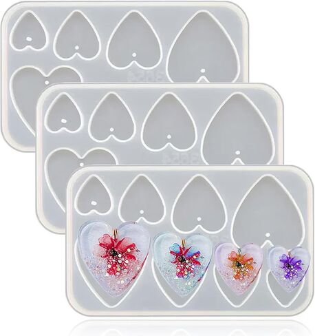 3 PCS Heart Jewelry Casting Molds 8 Cavities, TuNan Silicone Pendant Keychain Resin Molds with Hanging Hole, Jewelry Making DIY Craft Tools - 4 Sizes in Saudi Arabia