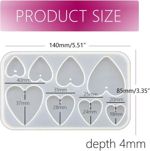 3 PCS Heart Jewelry Casting Molds 8 Cavities, TuNan Silicone Pendant Keychain Resin Molds with Hanging Hole, Jewelry Making DIY Craft Tools - 4 Sizes in Saudi Arabia