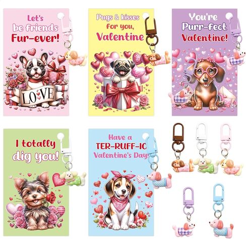 ceiba tree 30 Pack Valentines Day Dog Puppy Keychains Cards Gifts for Kids Classroom School Class Key Chains Valentines Classmates Gifts Exchange Goodie Bag Stuffers Party Favors in Saudi Arabia