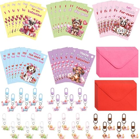 ceiba tree 30 Pack Valentines Day Dog Puppy Keychains Cards Gifts for Kids Classroom School Class Key Chains Valentines Classmates Gifts Exchange Goodie Bag Stuffers Party Favors in Saudi Arabia