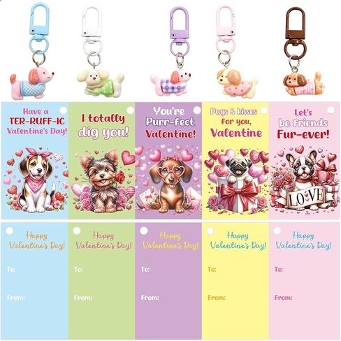 ceiba tree 30 Pack Valentines Day Dog Puppy Keychains Cards Gifts for Kids Classroom School Class Key Chains Valentines Classmates Gifts Exchange Goodie Bag Stuffers Party Favors in Saudi Arabia