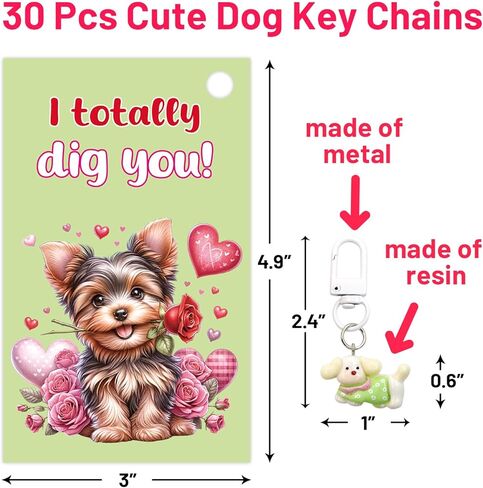 ceiba tree 30 Pack Valentines Day Dog Puppy Keychains Cards Gifts for Kids Classroom School Class Key Chains Valentines Classmates Gifts Exchange Goodie Bag Stuffers Party Favors in Saudi Arabia
