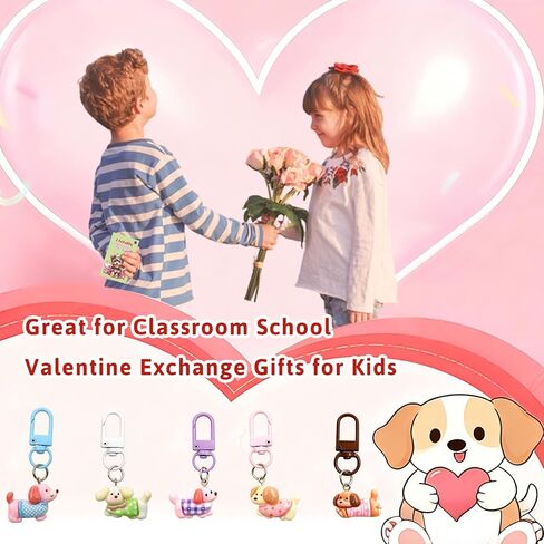 ceiba tree 30 Pack Valentines Day Dog Puppy Keychains Cards Gifts for Kids Classroom School Class Key Chains Valentines Classmates Gifts Exchange Goodie Bag Stuffers Party Favors in Saudi Arabia