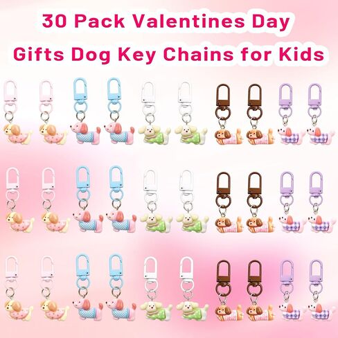 ceiba tree 30 Pack Valentines Day Dog Puppy Keychains Cards Gifts for Kids Classroom School Class Key Chains Valentines Classmates Gifts Exchange Goodie Bag Stuffers Party Favors in Saudi Arabia