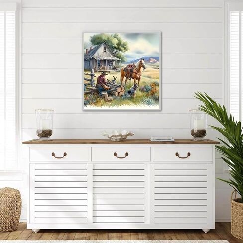 KTHOFCY 5D DIY Farm House Diamond Painting Kits for Adults,Horse and Cowboy Full Drill Embroidery Cross Stitch Crystal Rhinestone Paintings Pictures Arts Wall Decor Painting Dots Kits 13.7X13.7 inch in Saudi Arabia