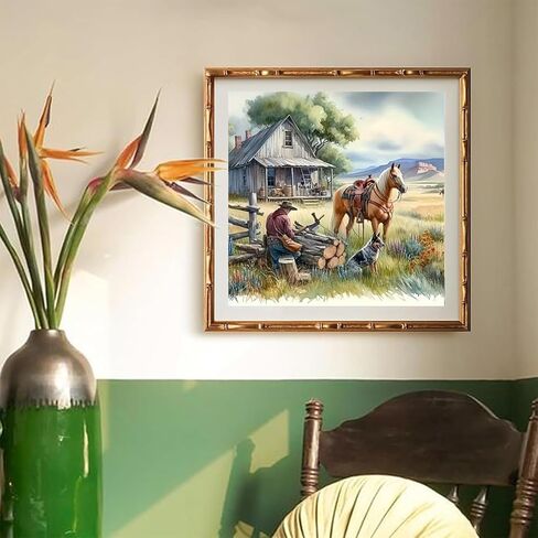 KTHOFCY 5D DIY Farm House Diamond Painting Kits for Adults,Horse and Cowboy Full Drill Embroidery Cross Stitch Crystal Rhinestone Paintings Pictures Arts Wall Decor Painting Dots Kits 13.7X13.7 inch in Saudi Arabia