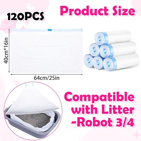 120 Pack Cat Litter Box Liners Large 25x16 inch Automatic Cat Litter Box Bags with Drawstring Compatible with Robot 3 & 4 Heavy Duty Waste Bags Replacement in Saudi Arabia