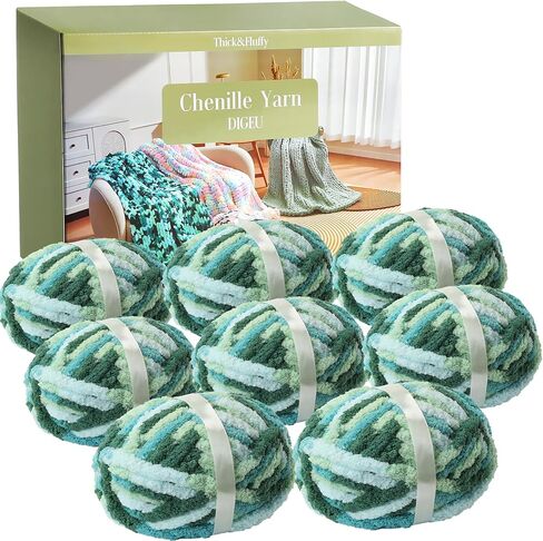 Chunky Chenille Yarn for Hand Knitting 8 Jumbo Pack Chunky Yarn for Hand Soft Blanket Knitting, Bulky Thick Fluffy Yarn for Crocheting (Sea of Clouds) in Saudi Arabia
