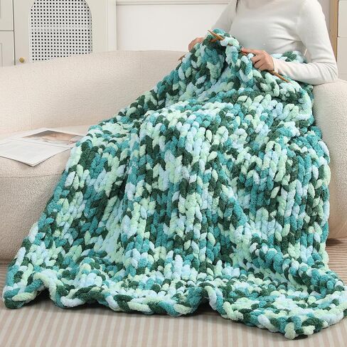 Chunky Chenille Yarn for Hand Knitting 8 Jumbo Pack Chunky Yarn for Hand Soft Blanket Knitting, Bulky Thick Fluffy Yarn for Crocheting (Sea of Clouds) in Saudi Arabia