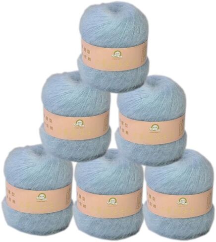6 Balls Angora Mohair Wool Yarn Soft Fingering Baby Mohair Cashmere Hand Crochet Yarn for Knitting DIY Scarf Sweater Thread 300g (A Ice Blue) in Saudi Arabia