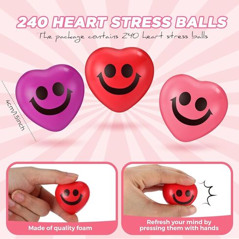 240 Pieces Valentines Day Heart Stress Balls 1.5 Inch Heart Shaped Stress Relief Toys Heart Fidget Toys Party Favors for Motivating Encouraging Kid School Carnival Reward in Saudi Arabia