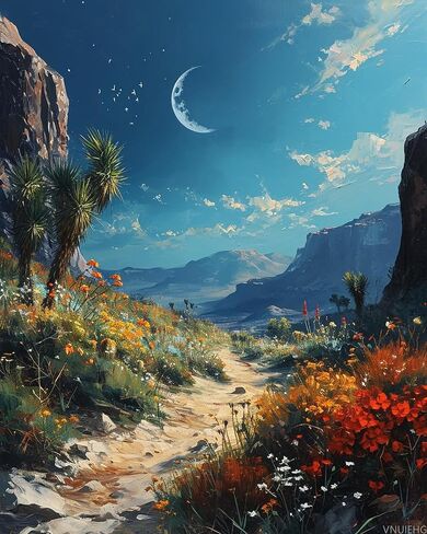 VNUIEHG DIY Paint by Numbers for Adults Beginner, Moon Over Tranquil Desert, Paint by Numbers Kit Painting by Numbers for Adults, 16" x 20" in Saudi Arabia