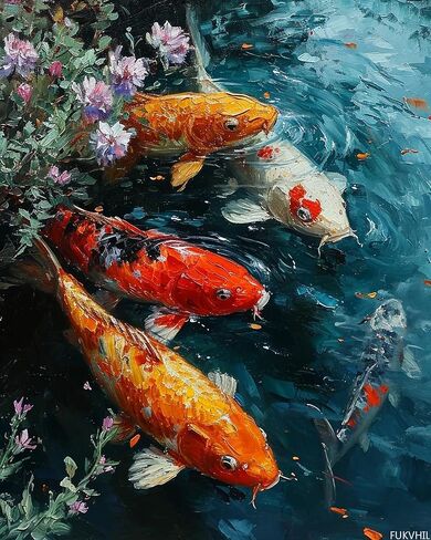 FUKVHIL Paint by Number for Adults, Tranquil Koi Pond Ripple, Adult Crafts Paint by Numbers, DIY Handmade Gifts 16x20 inch, Bright in Saudi Arabia