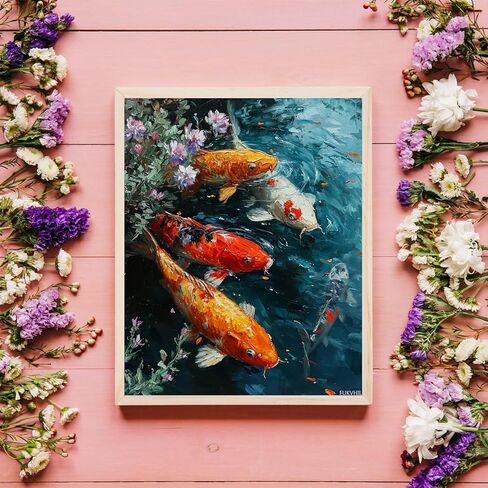 FUKVHIL Paint by Number for Adults, Tranquil Koi Pond Ripple, Adult Crafts Paint by Numbers, DIY Handmade Gifts 16x20 inch, Bright in Saudi Arabia
