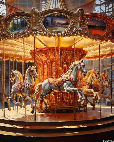 طلاء FUKVHIL حسب الرقم، خيول Merry-Go-Round، مجموعات الطلاء حسب الأرقام للبالغين من الحرف اليدوية، هدية ديكور الغرفة لمهرجان عيد الميلاد (16 × 20 بوصة، بدون إطار)، مفعمة بالحيوية in Saudi Arabia