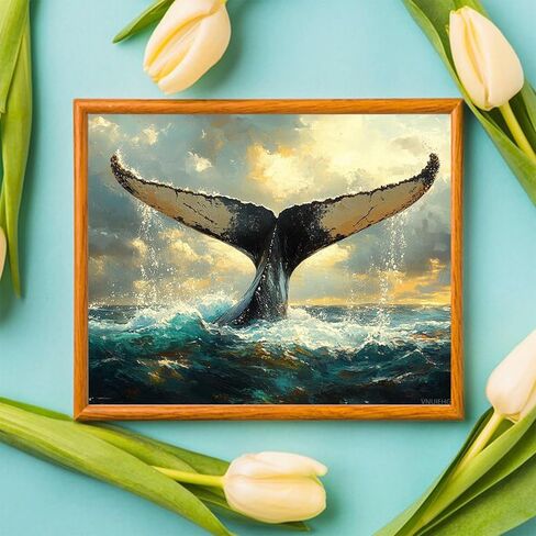 VNUIEHG Paint by Numbers, Whale Tail Splashing Through The Water, 16x20 Inch Drawing with Brushes Winter Home Decor Christmas Gifts (Without Frame) in Saudi Arabia