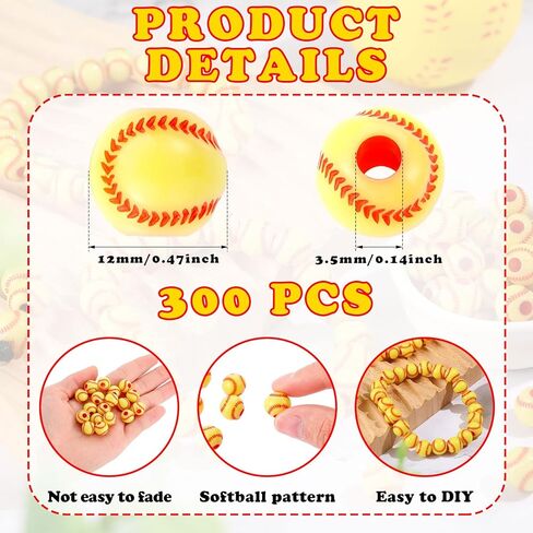 Giegxin 300 Pack Acrylic Beads 12 mm Sports Ball Beads for Bracelets Jewelry Making Necklace Charms Craft Keychain Home Decoration Accessories(Softball) in Saudi Arabia