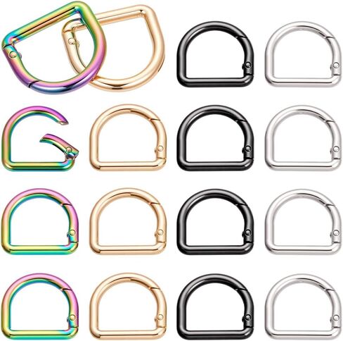 BENECREAT 16 Pcs 4 colors Spring D Ring, Alloy Heavy Duty D Ring Keychain for Sewing Handbag Purse Strap Keychains Belts Hand DIY Accessories in Saudi Arabia