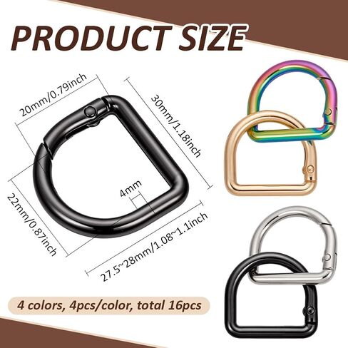 BENECREAT 16 Pcs 4 colors Spring D Ring, Alloy Heavy Duty D Ring Keychain for Sewing Handbag Purse Strap Keychains Belts Hand DIY Accessories in Saudi Arabia