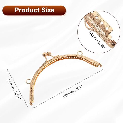 uxcell 2Pcs Metal Purse Frame, 6.1" Kiss Lock Clasp Frame Retro Arch Embossed Clutch Frame for Coin Purse Handbag Making DIY Craft, Light Gold in Saudi Arabia