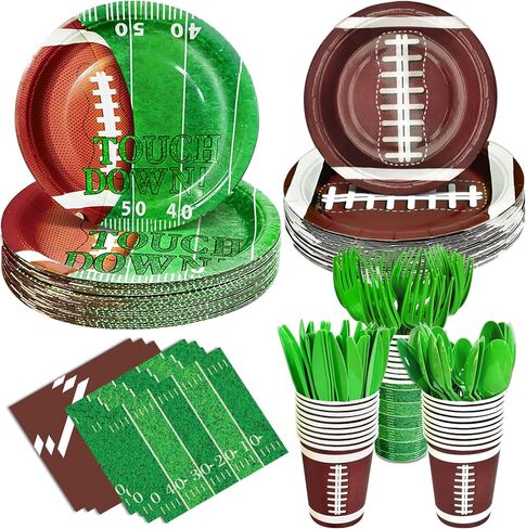 350 Pcs Football Decorations Serve 50 Party Supplies Kits Includes 50 Touch Down Plates, 50 Football Plates, 50 Napkins, 50 Cups, 50 Knives, 50 Forks, 50 Spoons Tableware Decorations in Saudi Arabia