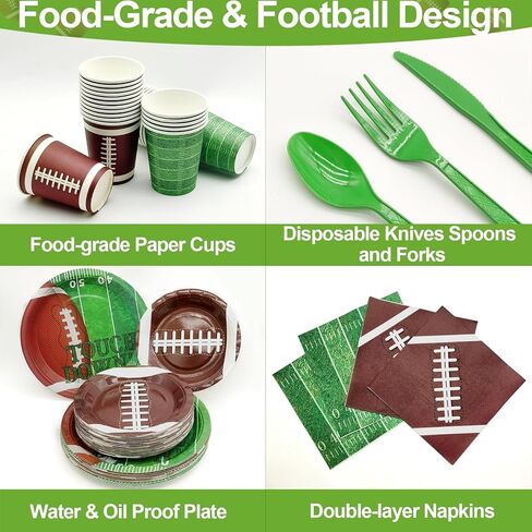 350 Pcs Football Decorations Serve 50 Party Supplies Kits Includes 50 Touch Down Plates, 50 Football Plates, 50 Napkins, 50 Cups, 50 Knives, 50 Forks, 50 Spoons Tableware Decorations in Saudi Arabia
