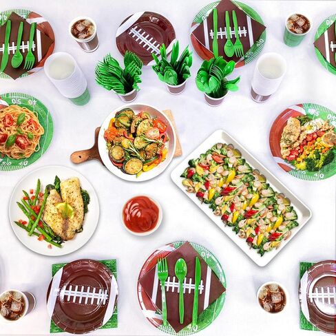 350 Pcs Football Decorations Serve 50 Party Supplies Kits Includes 50 Touch Down Plates, 50 Football Plates, 50 Napkins, 50 Cups, 50 Knives, 50 Forks, 50 Spoons Tableware Decorations in Saudi Arabia