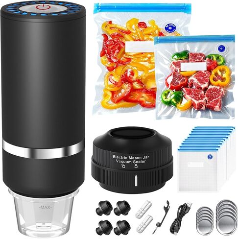 Handheld Vacuum Sealer for Food,Mason Jar Vacuum Sealer + 4Wine Vacuum Stopper +10 Reusable Vacuum Bags,Mini Small Vacuum Sealer Bags for Home,Kitchen,Travel,Fridge Meal Prep,Camping - Black in Saudi Arabia