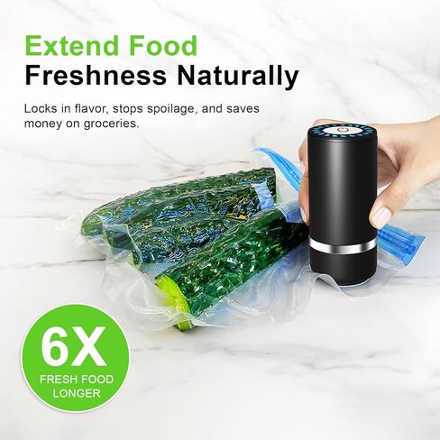 Handheld Vacuum Sealer for Food,Mason Jar Vacuum Sealer + 4Wine Vacuum Stopper +10 Reusable Vacuum Bags,Mini Small Vacuum Sealer Bags for Home,Kitchen,Travel,Fridge Meal Prep,Camping - Black in Saudi Arabia
