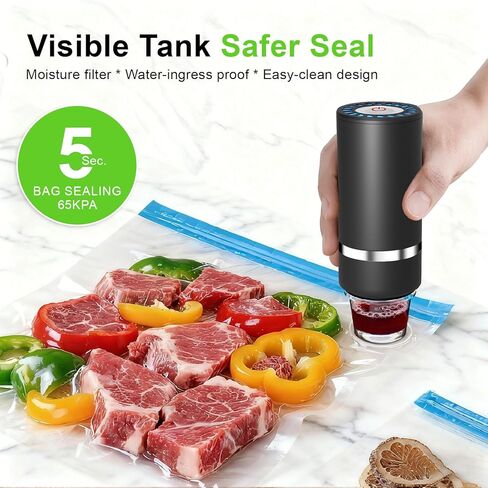 Handheld Vacuum Sealer for Food,Mason Jar Vacuum Sealer + 4Wine Vacuum Stopper +10 Reusable Vacuum Bags,Mini Small Vacuum Sealer Bags for Home,Kitchen,Travel,Fridge Meal Prep,Camping - Black in Saudi Arabia
