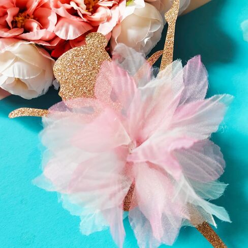 2Sides Pink Tutu Ballerina with 4 Butterflies Cake Topper - Fairy Ballet Theme Cake Decoration for Girl's Anniversary, Baby Shower or Happy Birthday Party Supplies. in Saudi Arabia