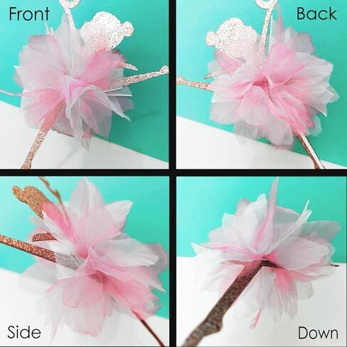 2Sides Pink Tutu Ballerina with 4 Butterflies Cake Topper - Fairy Ballet Theme Cake Decoration for Girl's Anniversary, Baby Shower or Happy Birthday Party Supplies. in Saudi Arabia