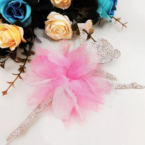 2Sides Pink Tutu Ballerina with 4 Butterflies Cake Topper - Fairy Ballet Theme Cake Decoration for Girl's Anniversary, Baby Shower or Happy Birthday Party Supplies. in Saudi Arabia