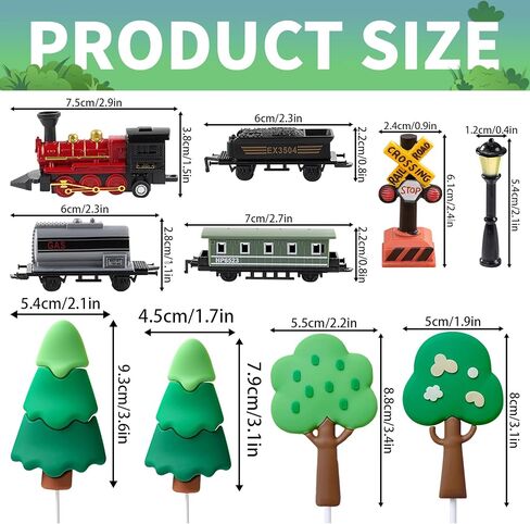 Train Cake Topper Set with Trees, Railroad Crossing Signs, Street Lamps, Locomotive and Train Cars, Party Decorations in Saudi Arabia