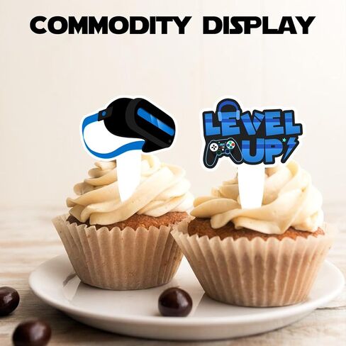 36pcs Blue Dessert Cupcake Topper Game Console Play Gaming Esports Theme Decor Supplies Men Women Happy Birthday Party Decoration in Saudi Arabia
