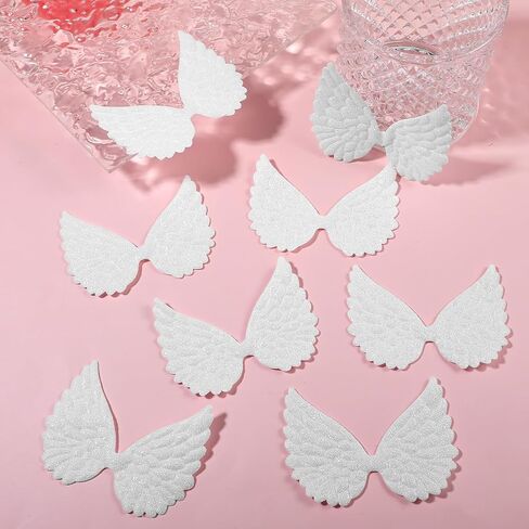 40 Pcs Angel Wings for Crafts Glitter Fabric Cute Small Fabric Angel Wings Patches White Embossed Wing Patches Sequined Applique Sew on Doll DIY Backpack Patch Clothing in Saudi Arabia