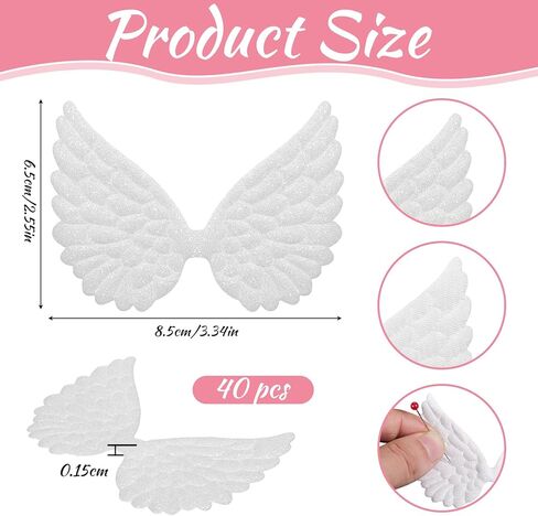 40 Pcs Angel Wings for Crafts Glitter Fabric Cute Small Fabric Angel Wings Patches White Embossed Wing Patches Sequined Applique Sew on Doll DIY Backpack Patch Clothing in Saudi Arabia