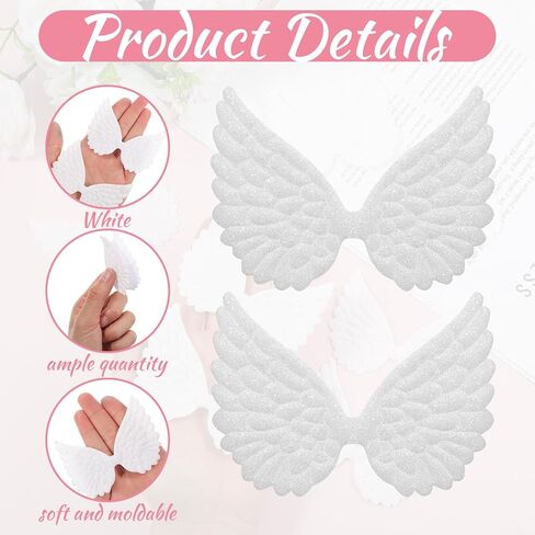 40 Pcs Angel Wings for Crafts Glitter Fabric Cute Small Fabric Angel Wings Patches White Embossed Wing Patches Sequined Applique Sew on Doll DIY Backpack Patch Clothing in Saudi Arabia